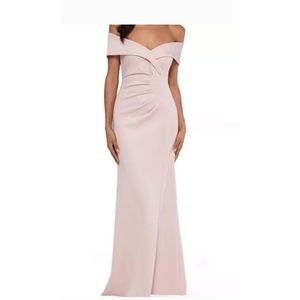 Camille La Vie Satin Side Gather Off the Shoulder Dress Sz 10